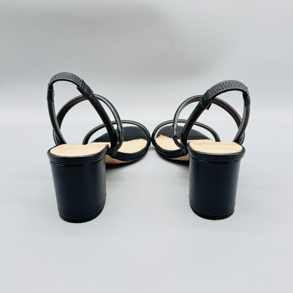J Crew Sandals Womens 6 Black Leather Strappy Slingback Block Heel Dress Shoes - Picture 8 of 12